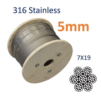 Stainless Wire Rope 316 Marine Grade 7x19 Construction (Sold By The Metre)