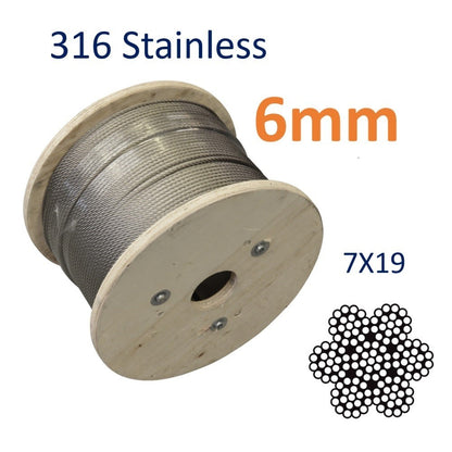 Stainless Wire Rope 316 Marine Grade 7x19 Construction (Sold By The Metre)