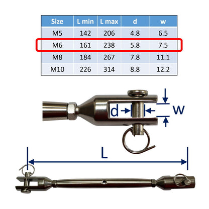 Stainless Steel Turnbuckle / Rigging Screw - 316 Grade Stainless Steel With Machined Fork Ends