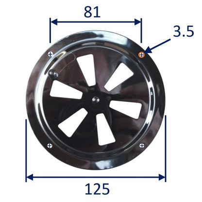 Round Stainless Steel Vent, 125mm Diameter, With Closing Action