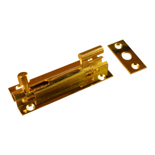 Slide Barrel Bolt with Offset Neck in Brass, 75mm