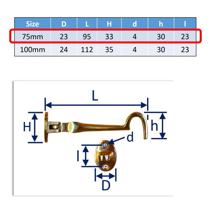 Brass Cabin Hook / Door Hook To Keep Doors Or Shutters Firmly Open