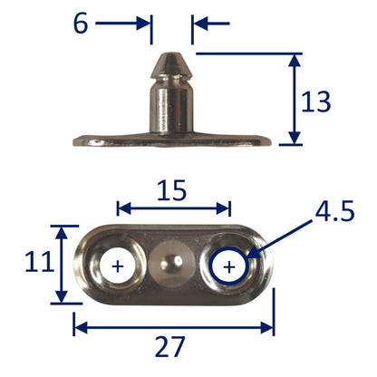 Boat Canopy Pull-Up Fixing Stud, Nickel-Plated Brass (2 pack)