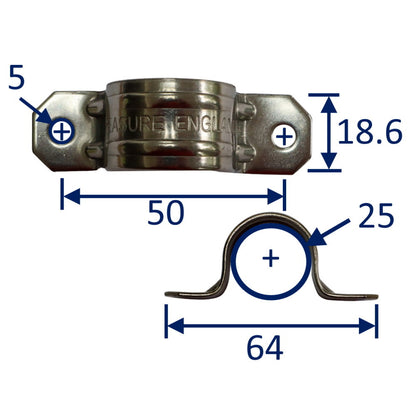 Bracket For 1 Inch Tube Or Stanchion. 316 Stainless Construction, With Reinforcing Ribs