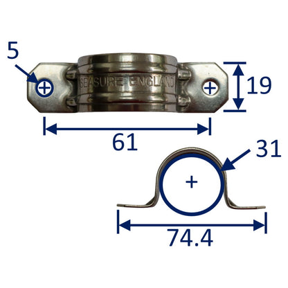 Bracket For 1.25 Inch Tube Or Stanchion.  316 Stainless Construction, With Reinforcing Ribs