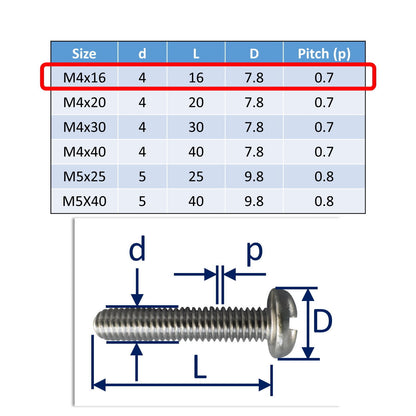 M4x16 stainless steel pan head set screws