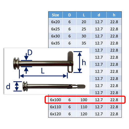 6mm Drop Nose Pin In 316 Stainless Steel, Polished Finish, Various Sizes, High Quality UK Manufacture