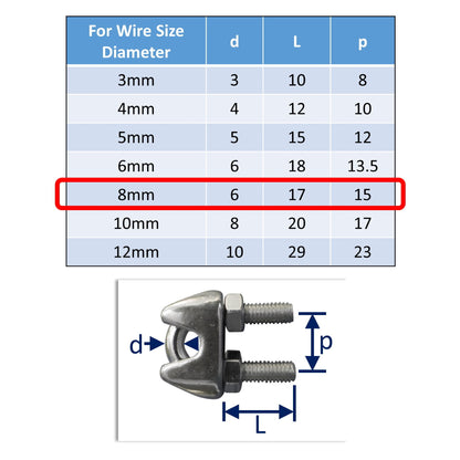 8mm stainless steel wire rope clamp