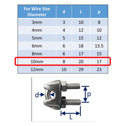 10mm stainless steel wire rope clamp