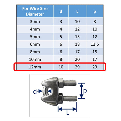 12mm stainless steel wire rope clamp