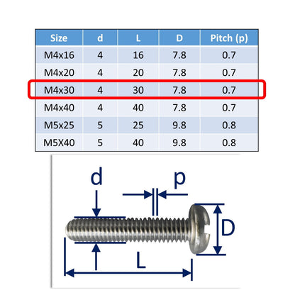 M4x30 stainless steel pan head set screws