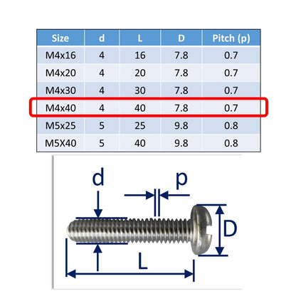 M4x40 stainless steel pan head set screws