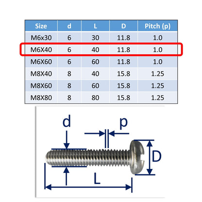 M6x40 stainless steel pan head set screws