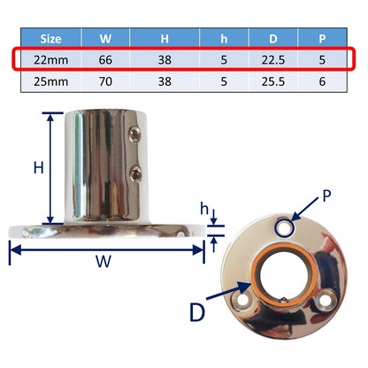 Tube Mounting Support, Flanged 316 Stainless Steel 90-Degree Tube Mounting Socket