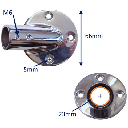 Tube Mounting Support, Flanged 316 Stainless Steel 30-Degree Tube Mounting Socket For 22mm Tube