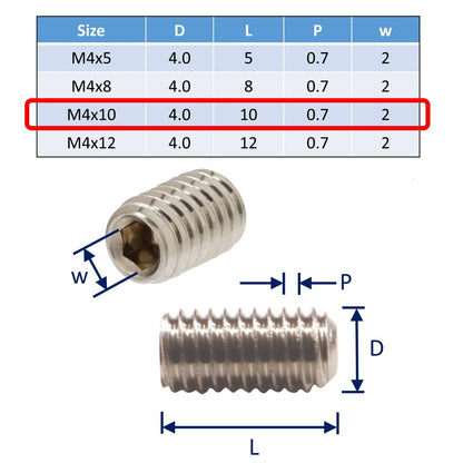 316 Stainless Steel Grub Screws, Metric Thread, Cup-Point Set-Screws