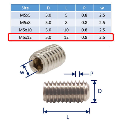 316 Stainless Steel Grub Screws, Metric Thread, Cup-Point Set-Screws