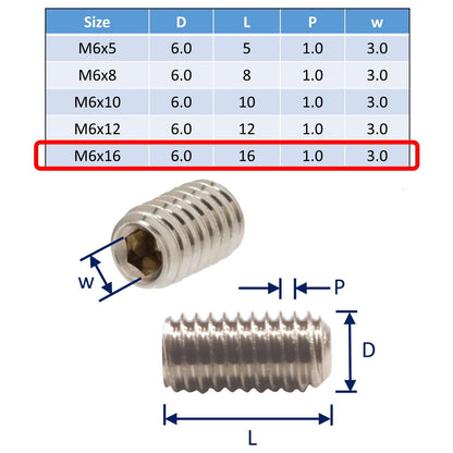 316 Stainless Steel Grub Screws, Metric Thread, Cup-Point Set-Screws