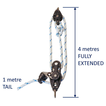 Sailing Pulley Block System 3:1 Ratio, 8mm Blue Fleck Braided Polyester Line, Tied To Block (Not Spliced)