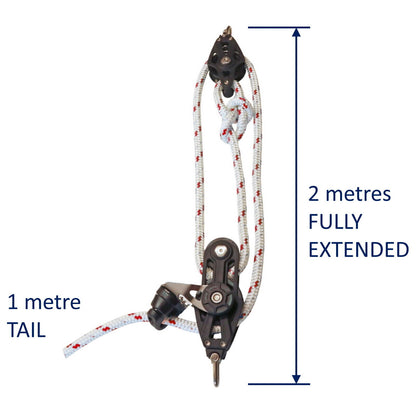 Sailing Pulley Block System 3:1 Ratio, 8mm Red Fleck Braided Polyester Line, Tied To Block (Not Spliced)