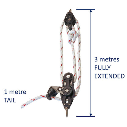 Sailing Pulley Block System 3:1 Ratio, 8mm Red Fleck Braided Polyester Line, Tied To Block (Not Spliced)