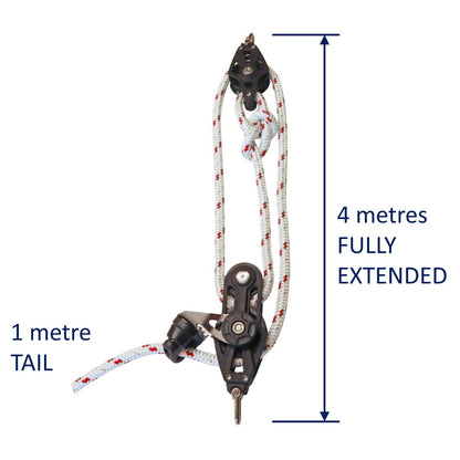 Sailing Pulley Block System 3:1 Ratio, 8mm Red Fleck Braided Polyester Line, Tied To Block (Not Spliced)