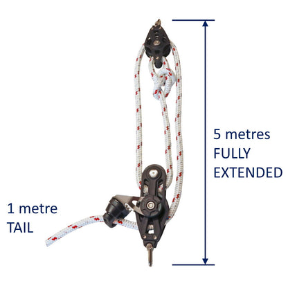 Sailing Pulley Block System 3:1 Ratio, 8mm Red Fleck Braided Polyester Line, Tied To Block (Not Spliced)