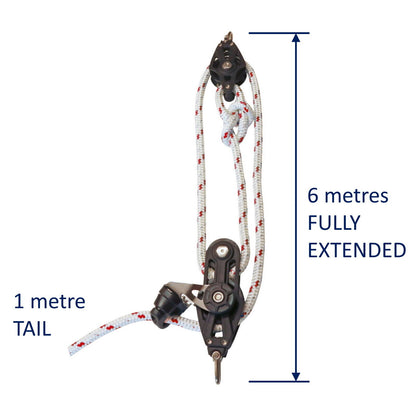 Sailing Pulley Block System 3:1 Ratio, 8mm Red Fleck Braided Polyester Line, Tied To Block (Not Spliced)