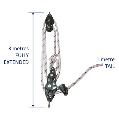 Sailing Pulley Block System 4:1 Ratio, 8mm Red Fleck Braided Polyester Line, Tied To Block (Not Spliced)