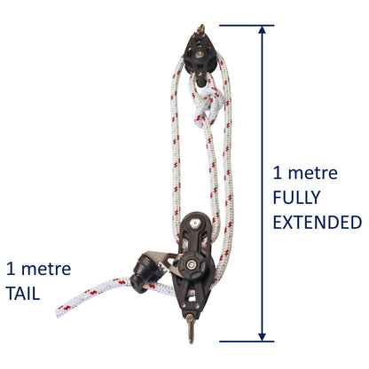 Sailing Pulley Block System 3:1 Ratio, 12mm Red Fleck Braided Polyester Line, Tied To Block (Not Spliced)