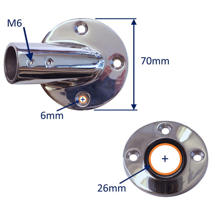 Tube Mounting Support, Flanged 316 Stainless Steel 30-Degree Tube Mounting Socket For 25mm Tube