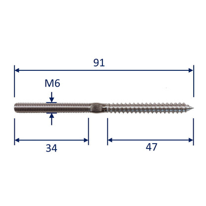 316 Stainless Steel Metric Stud With Wood Screw Thread / Terminal Connection