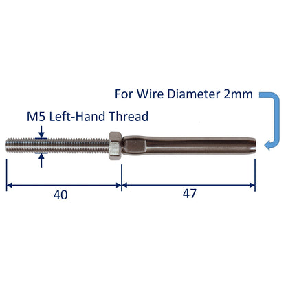 Swage Stud End Fitting For Wire Rope, 316 Stainless Steel Swage Fitting, With Metric Thread