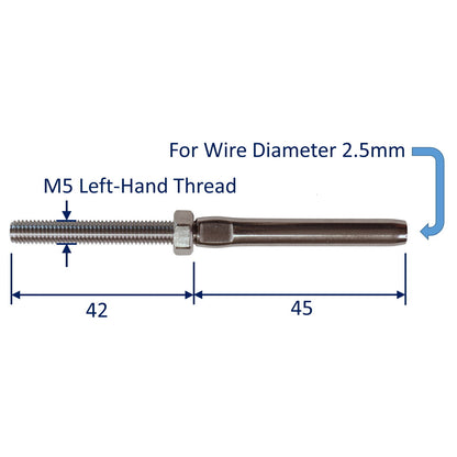 Swage Stud End Fitting For Wire Rope, 316 Stainless Steel Swage Fitting, With Metric Thread