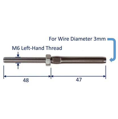 Swage Stud End Fitting For Wire Rope, 316 Stainless Steel Swage Fitting, With Metric Thread