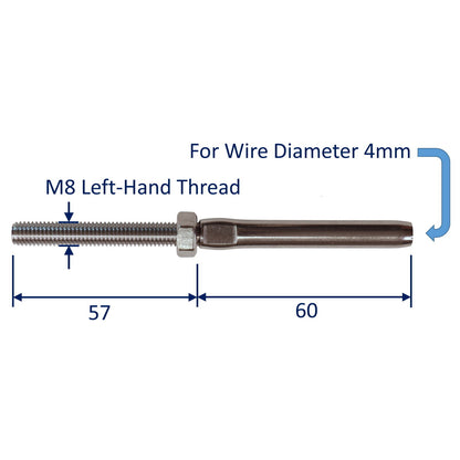 Swage Stud End Fitting For Wire Rope, 316 Stainless Steel Swage Fitting, With Metric Thread