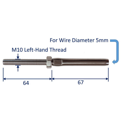 Swage Stud End Fitting For Wire Rope, 316 Stainless Steel Swage Fitting, With Metric Thread