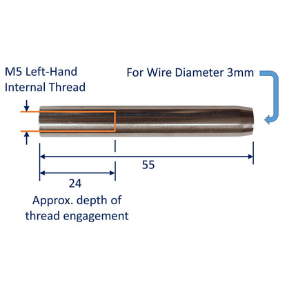 Swage End Fitting For Wire Rope, 316 Stainless Steel Swage Fitting, With Female Metric Thread