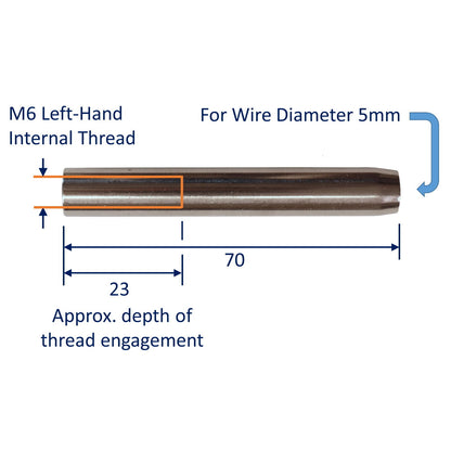 Swage End Fitting For Wire Rope, 316 Stainless Steel Swage Fitting, With Female Metric Thread