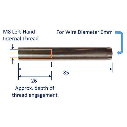 Swage End Fitting For Wire Rope, 316 Stainless Steel Swage Fitting, With Female Metric Thread