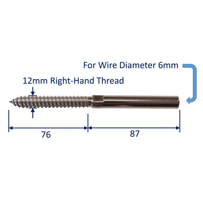 Swage End Fitting For Wire Rope With Wood-Thread, 316 Stainless Steel Swage Fitting