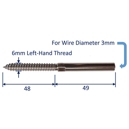 Swage End Fitting For Wire Rope With Wood-Thread, 316 Stainless Steel Swage Fitting