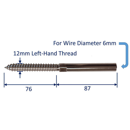 Swage End Fitting For Wire Rope With Wood-Thread, 316 Stainless Steel Swage Fitting