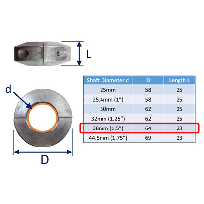 Zinc Collar Shaft Anode For Boat Prop Shafts In Salt Water, Short Collar Anode