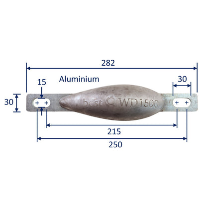 Aluminium Sacrificial Anode, Water-Drop Shape, Smooth Moulded Shape For Less Drag, 750g