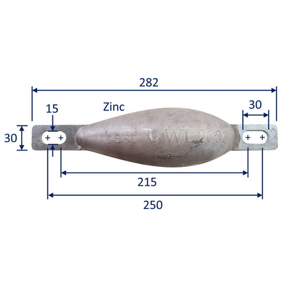 Zinc Sacrificial Anode, Water-Drop Shape, Smooth Moulded Shape For Less Drag, 2Kg