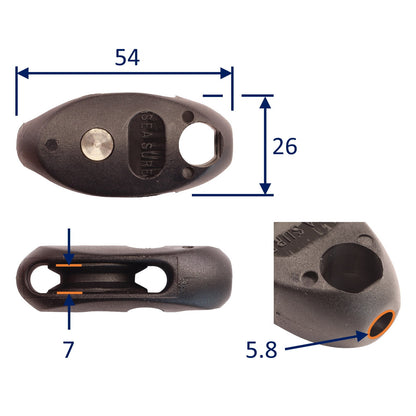 Dinghy Sailing Shuttle Block / Tie-On Block For Line Size Up To 7mm