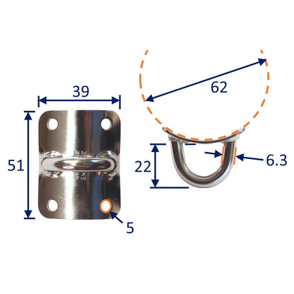 Dinghy Mast-To-Boom Connection Plate (Gooseneck), Made From 316 Stainless Steel, Horizontal Eye