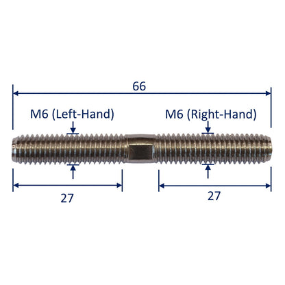 Stainless Steel Metric Stud, With Left-Hand & Right-Hand Thread, Made From 316-Grade Stainless Steel