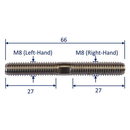 Stainless Steel Metric Stud, With Left-Hand & Right-Hand Thread, Made From 316-Grade Stainless Steel